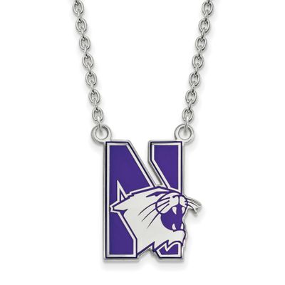 Northwestern U Large Enameled Pendant 18 Inch Necklace Sterling Silver Rhodium-plated SS010NWU-18, …