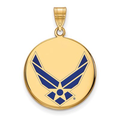 U.S. Air Force Large Enameled Disc Pendant Gold-plated Sterling Silver GP033USAF, UPC: 191101215216