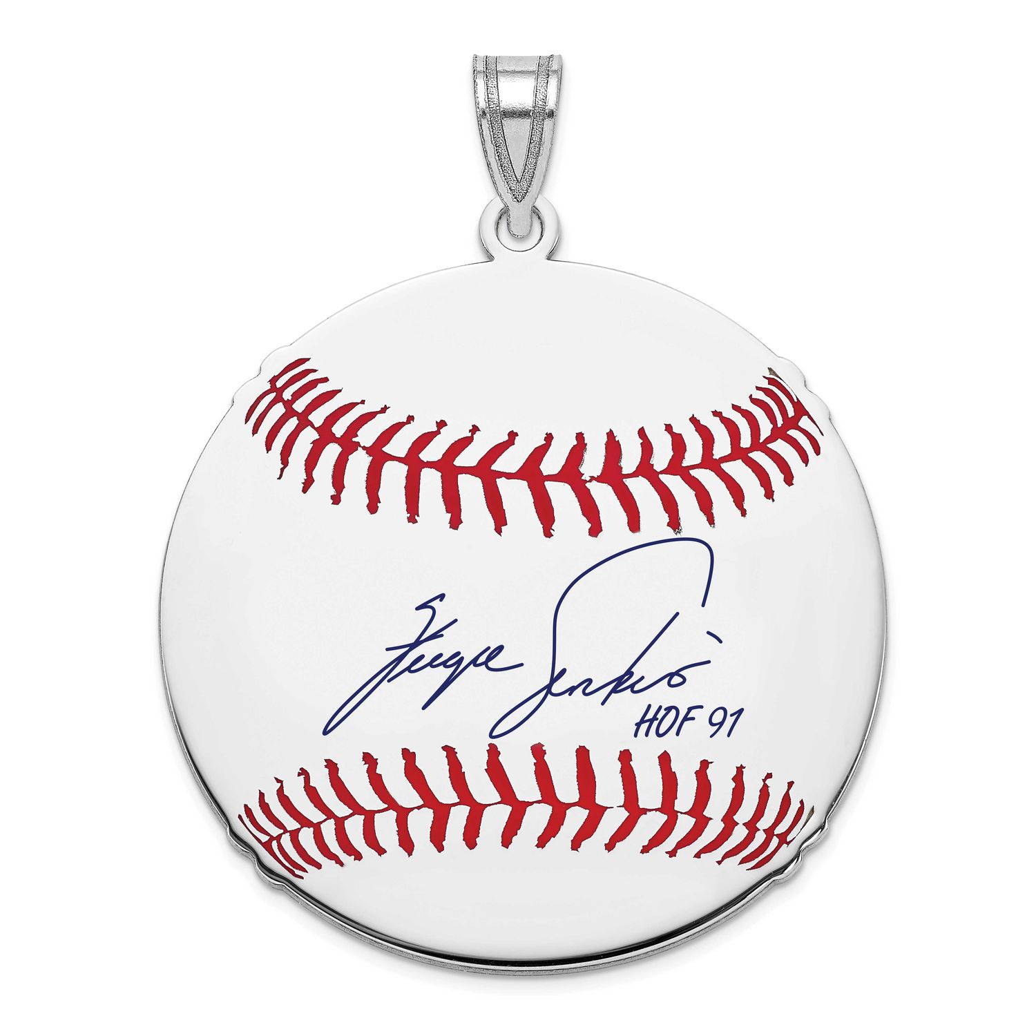 Fergie Jenkins Hall of Fame Signature Large Epoxy Baseball Pendant Sterling Silver SSHF02FJ91, UPC: