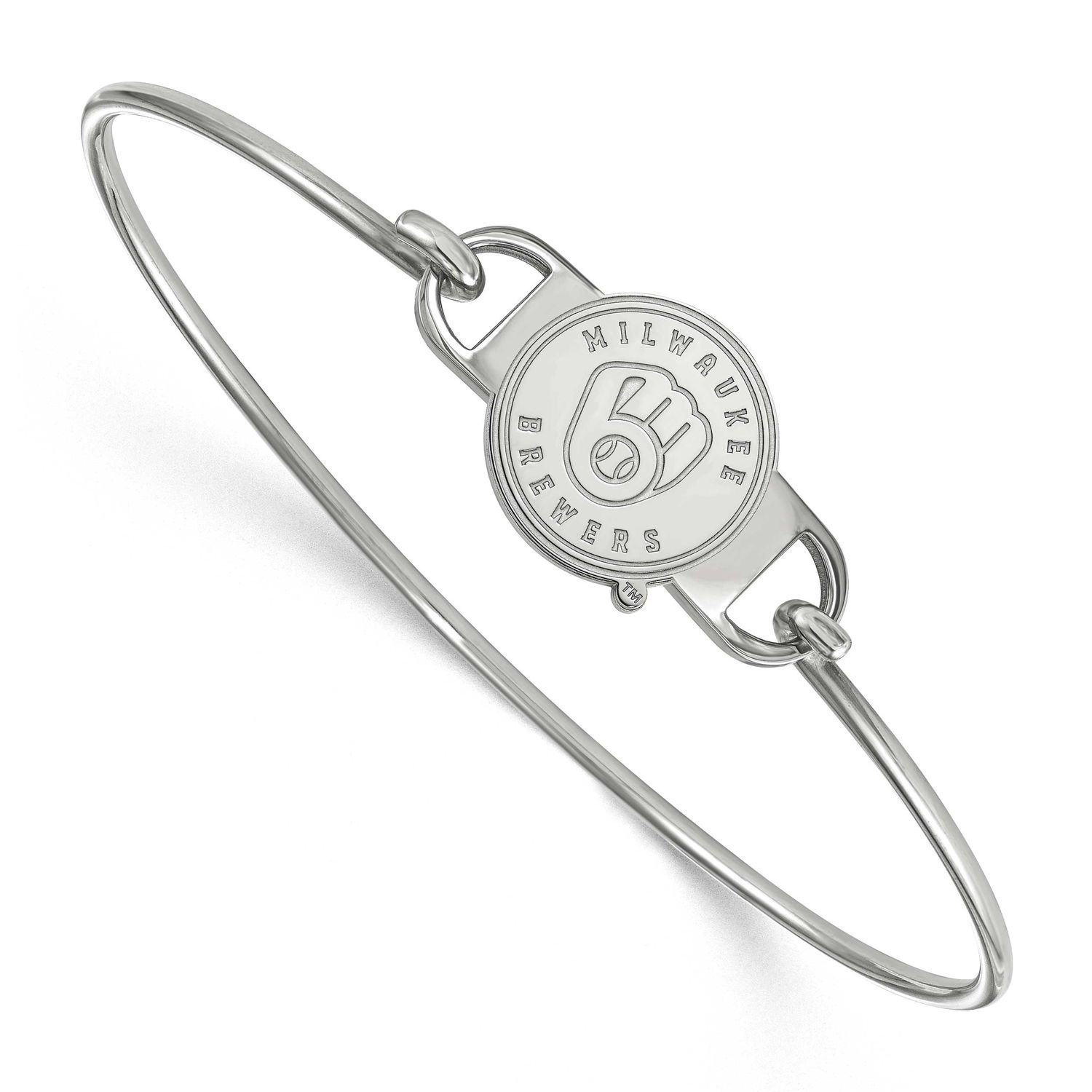 MLB Milwaukee Brewers Letter M Small Center 7 Inch Wire Bangle Sterling Silver Rhodium-plated SS008…