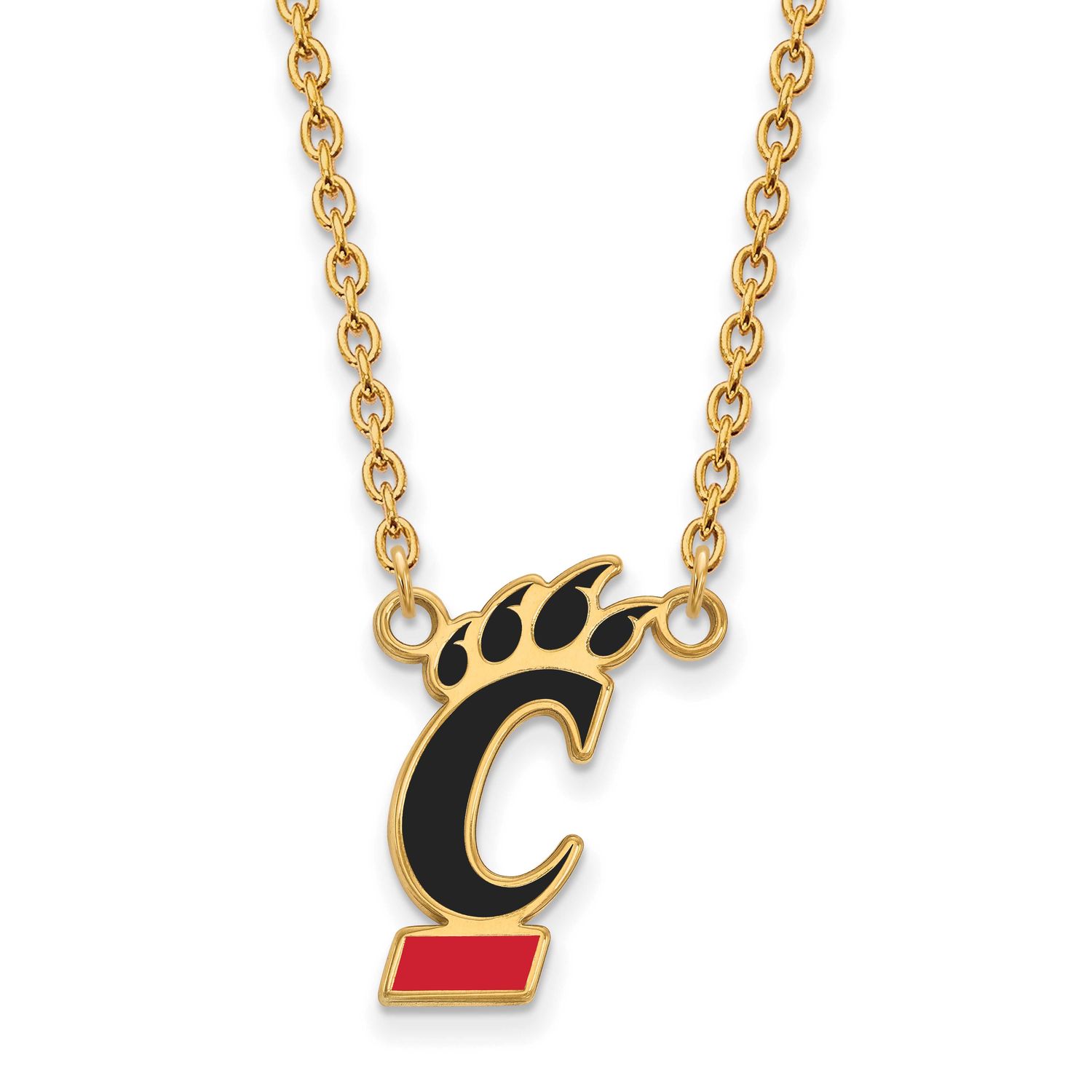 University of Cincinnati Large Enameled Pendant 18 Inch Necklace Gold-plated Sterling Silver GP054U…