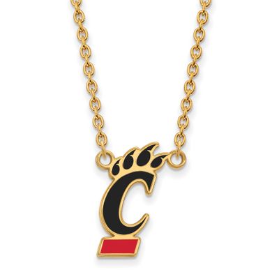 University of Cincinnati Large Enameled Pendant 18 Inch Necklace Gold-plated Sterling Silver GP054U…