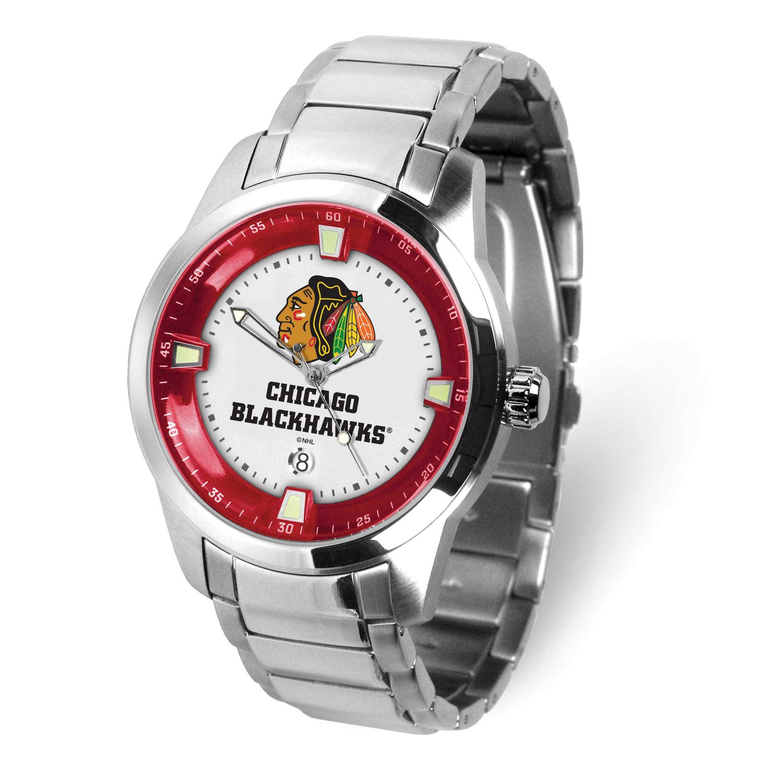 Gametime NHL Chicago Blackhawks Titan Quartz Watch with Date Stainless Steel XWM3647, UPC: 82652871…