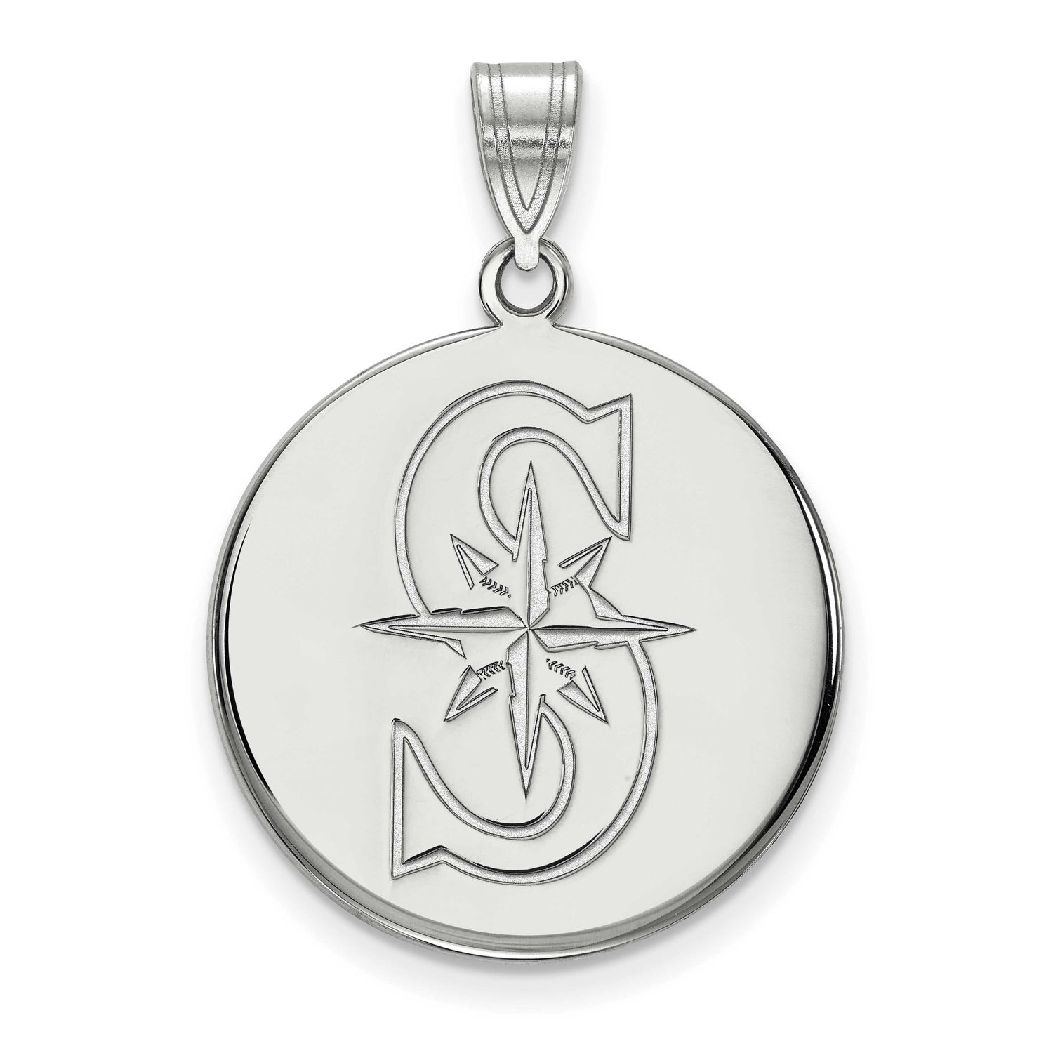 MLB Seattle Mariners Large Disc Pendant Sterling Silver Rhodium-plated SS014MRN, UPC: 886774627229