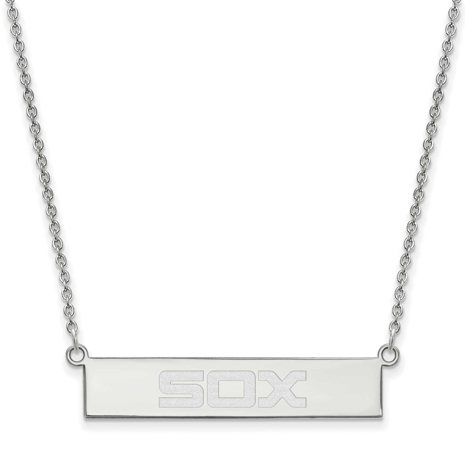 Chicago White Sox Team Script Bar 18 Inch Necklace Sterling Silver Rhodium-plated SS041WHI-18, UPC:…