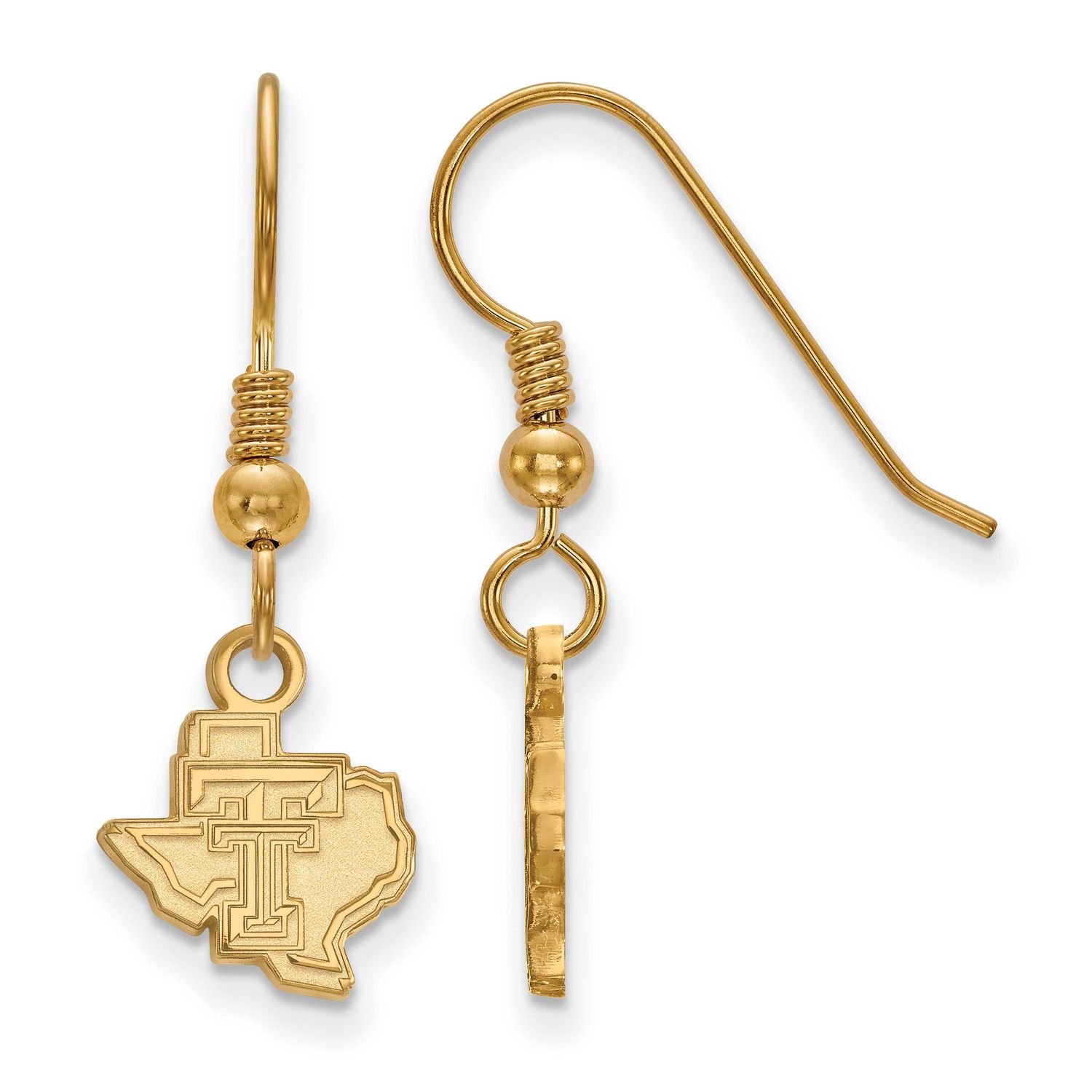 Texas Tech University State Outline Extra Small Dangle Wire Earrings Gold-plated Sterling Silver GP…
