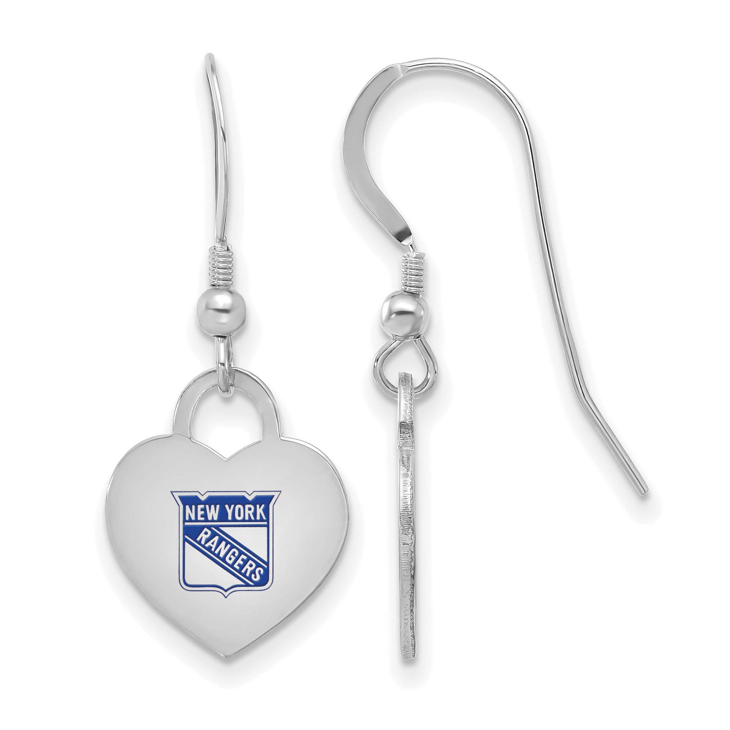 NHL New York Rangers Enamel Heart Dangle Earrings Sterling Silver Rhodium-plated SS129RNG, UPC: 196…
