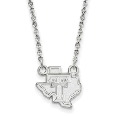 Texas Tech University State Outline Small Pendant 18 Inch Necklace Sterling Silver Rhodium-plated S…