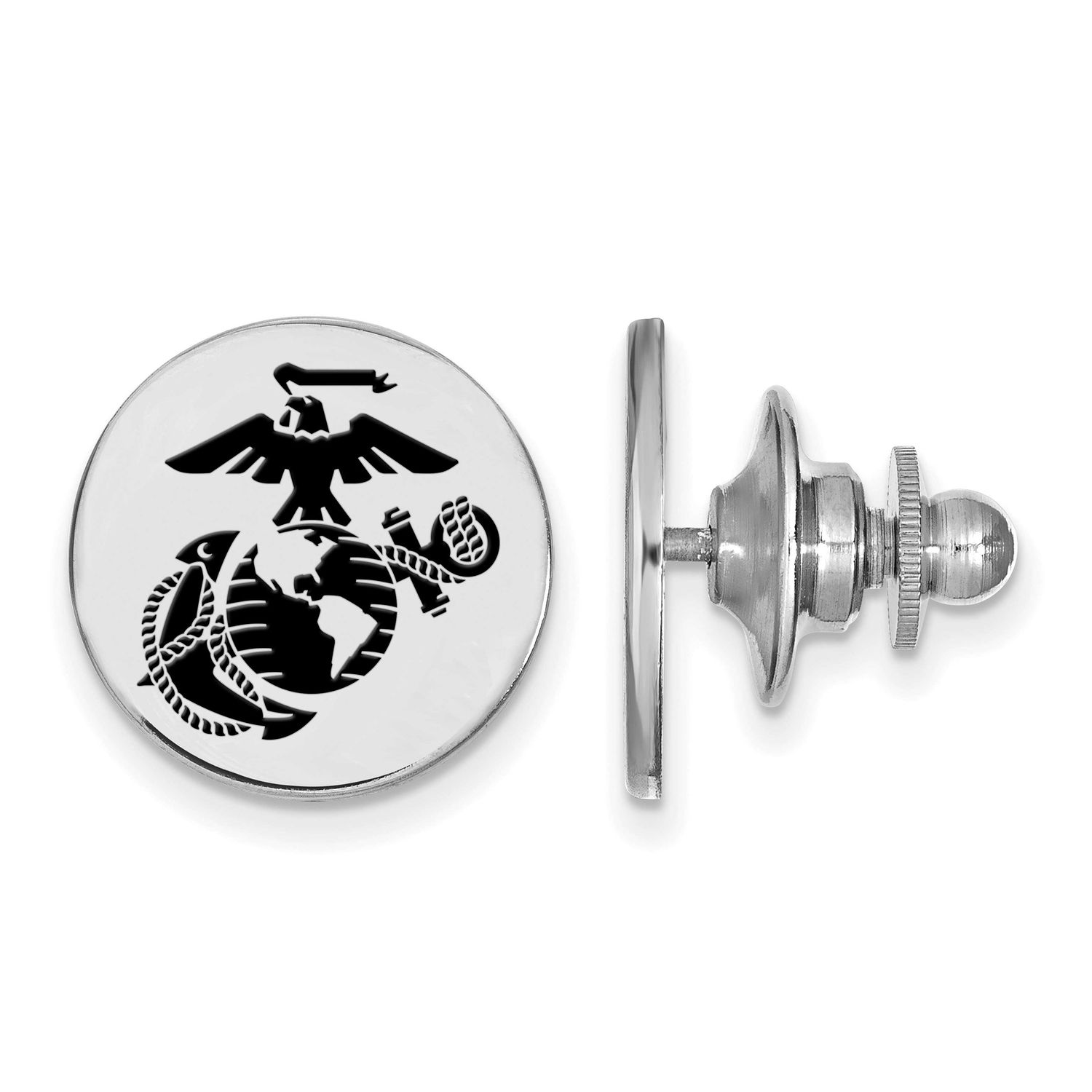 U.S. Marine Corps Epoxied Disc Lapel Pin Sterling Silver Rhodium-plated SS027USMC, UPC: 191101485220