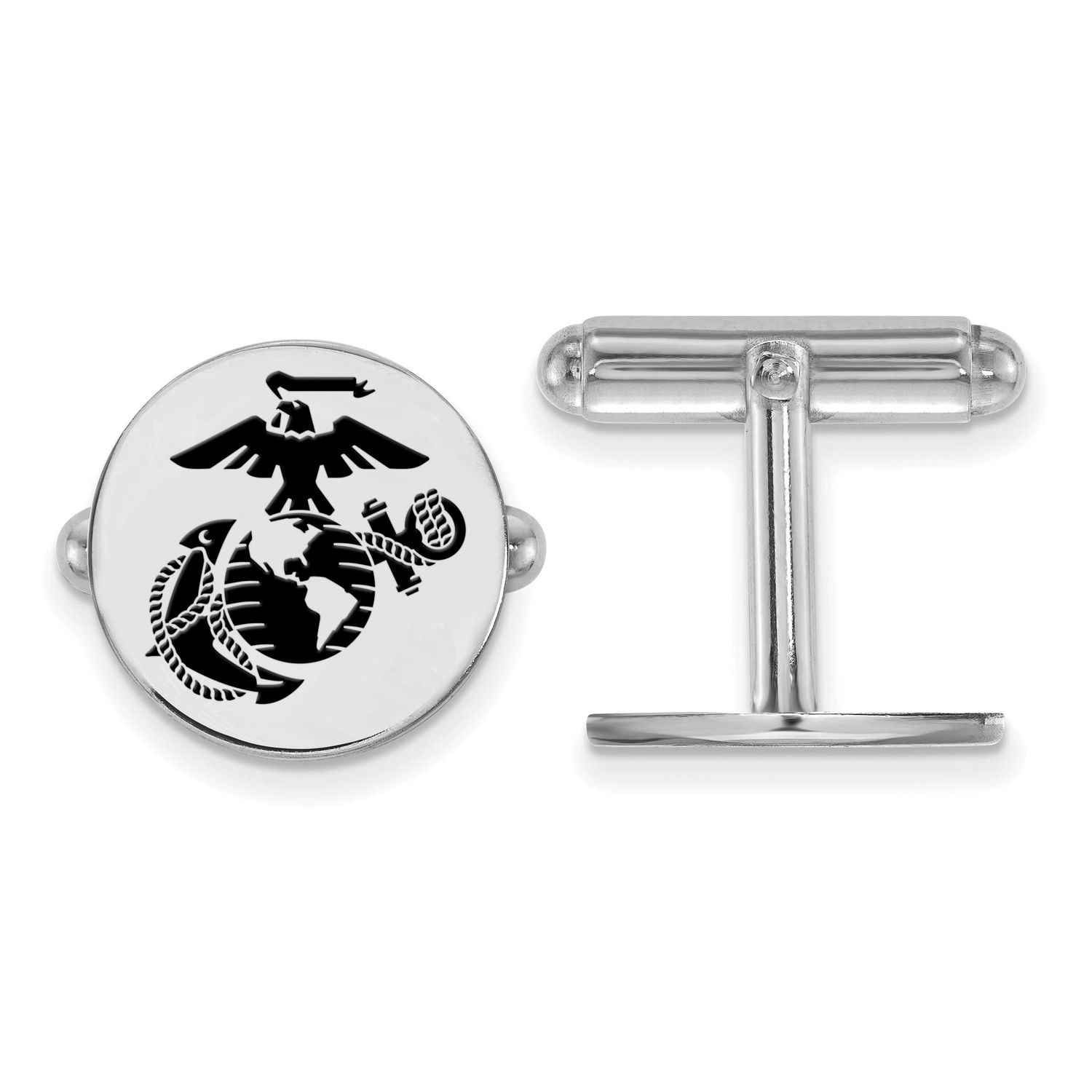 U.S. Marine Corps Epoxied Disc Cufflink Sterling Silver Rhodium-plated SS026USMC, UPC: 191101485398