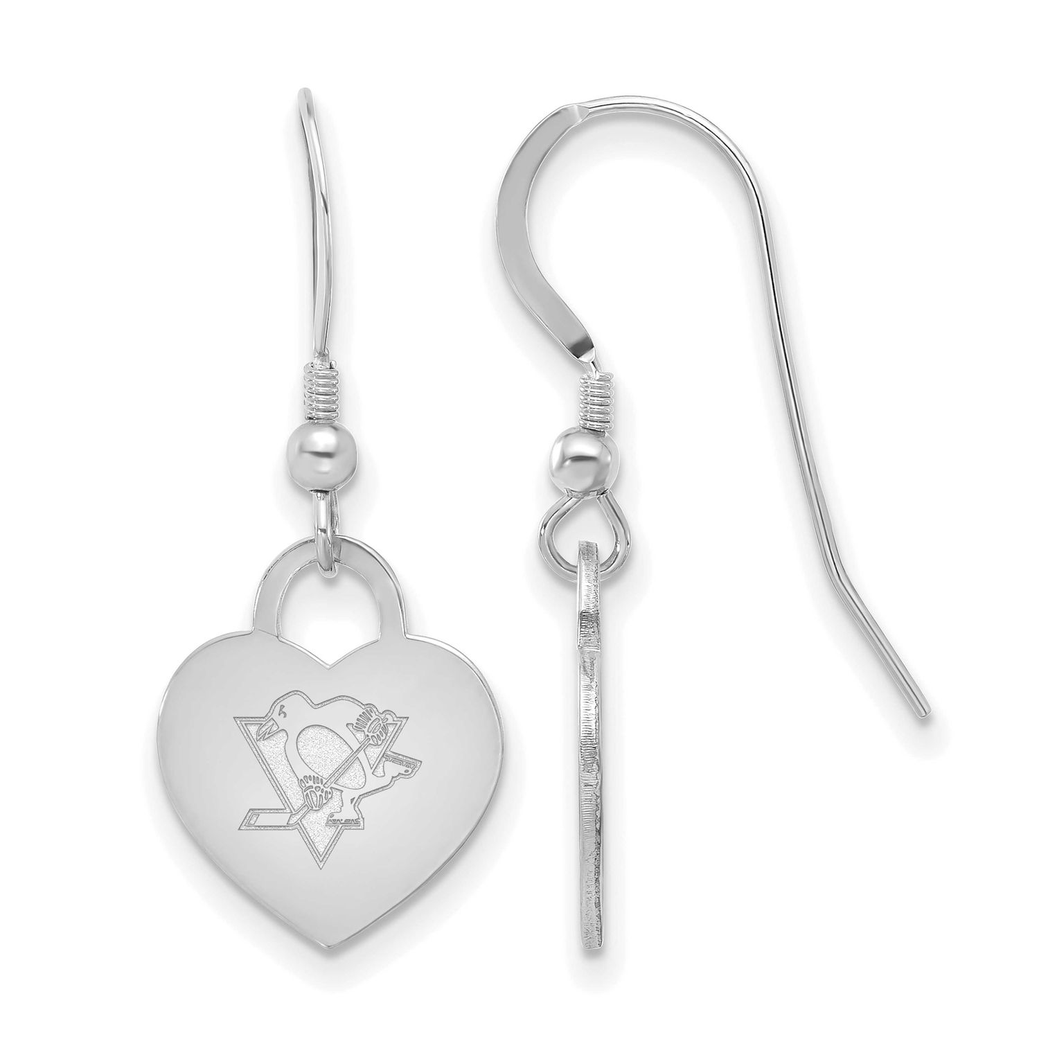 NHL Pittsburgh Penguins Heart Dangle Earrings Sterling Silver Rhodium-plated SS128PEN, UPC: 1969041…