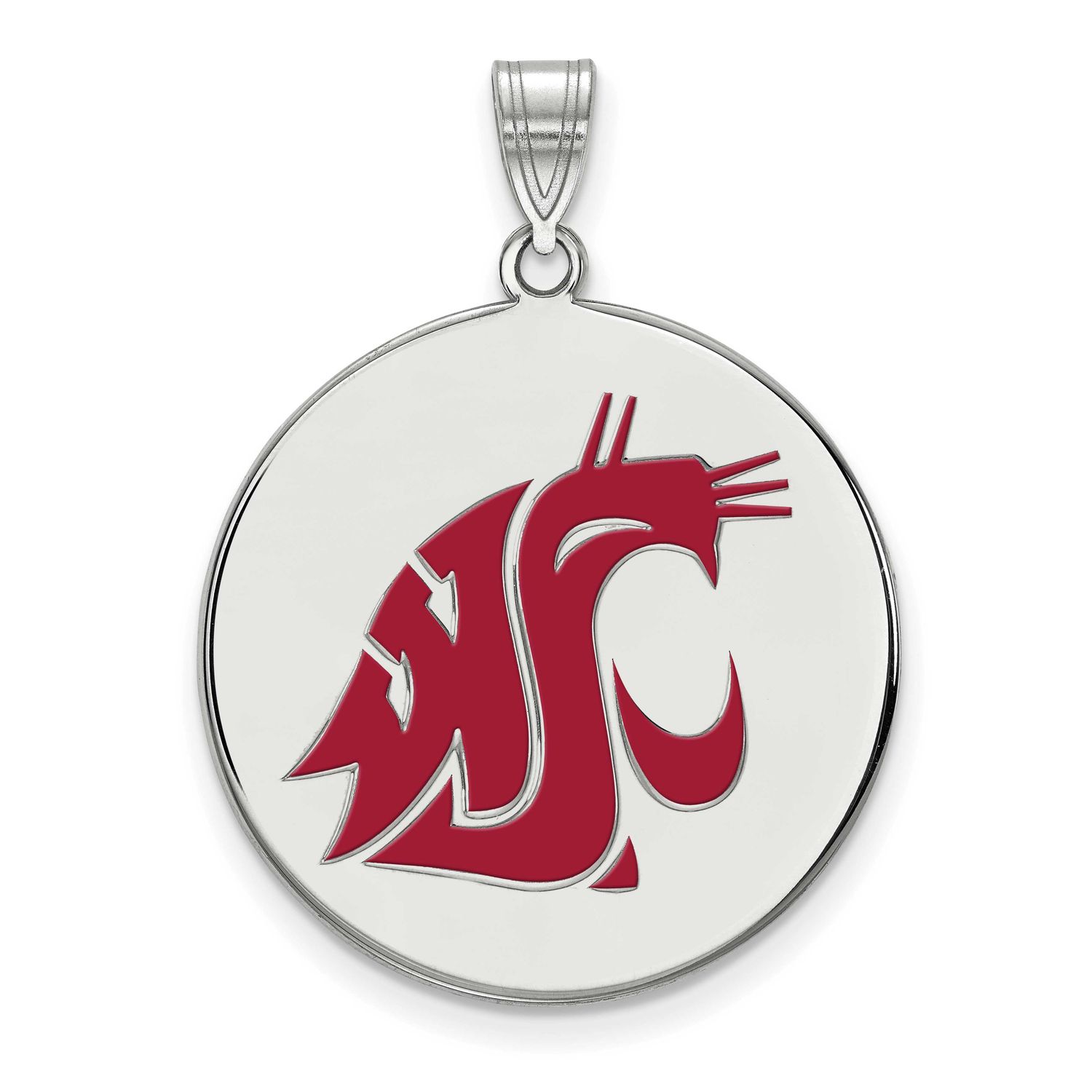Washington State University Cougar Extra Large Enameled Disc Pendant Sterling Silver Rhodium-plated…