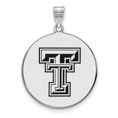 Texas Tech University T-T Extra Large Enameled Disc Pendant Sterling Silver Rhodium-plated SS078TXT…