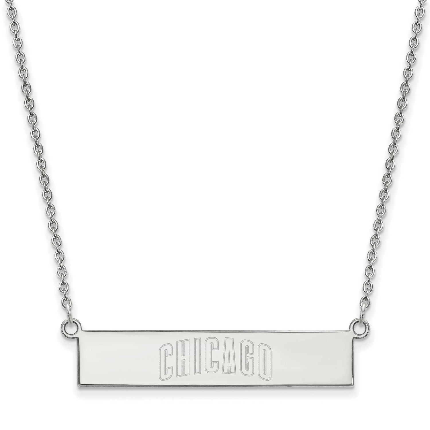 Chicago Cubs Team Script Bar 18 Inch Necklace Sterling Silver Rhodium-plated SS041CUB-18, UPC: 1911…