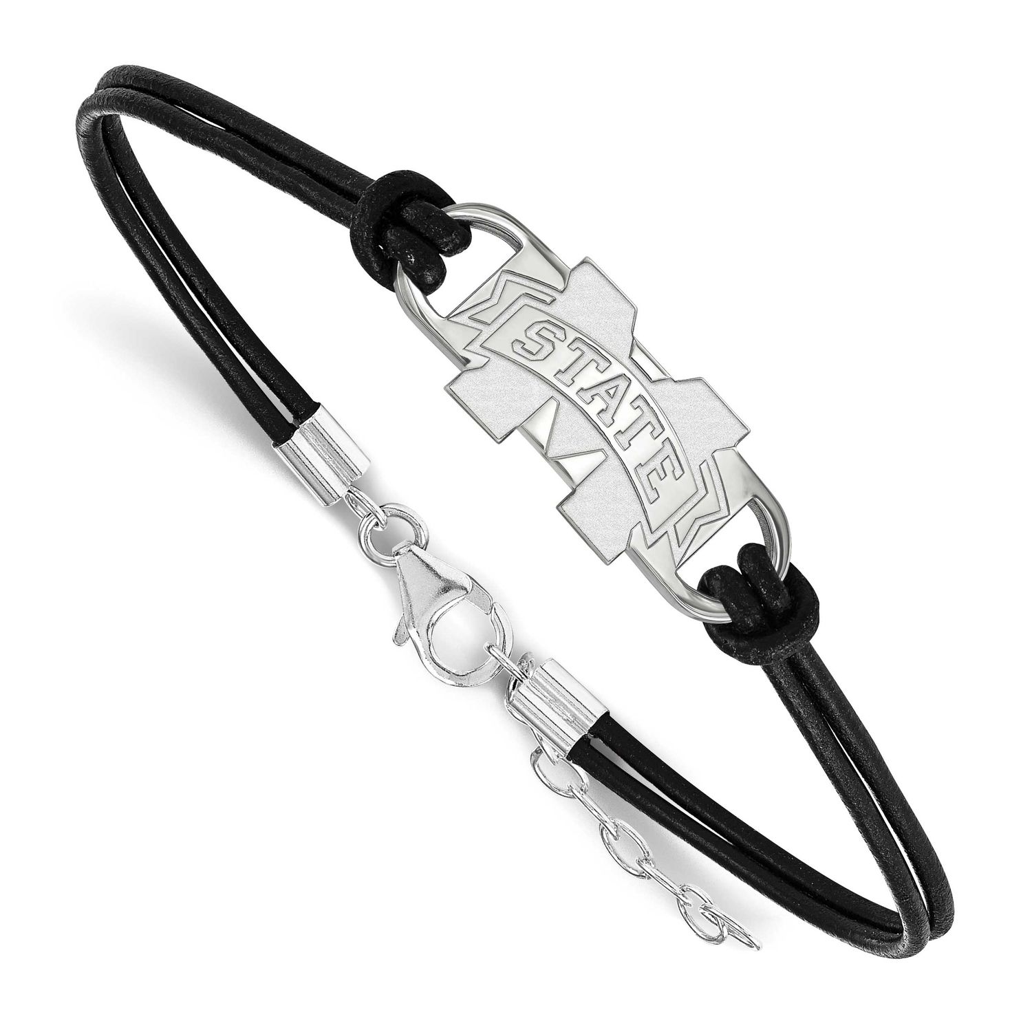 Mississippi State U Medium Center Leather Bracelet Sterling Silver Rhodium-plated SS023MSS-7, UPC: …