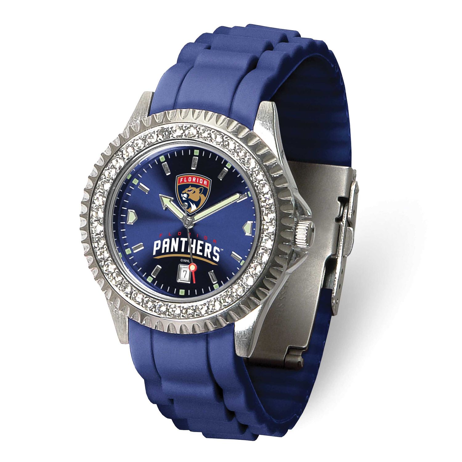 NHL Florida Panthers Ladies Sparkle Crystal Bezel Silicone Strap Quartz Watch with Date Gametime XW…