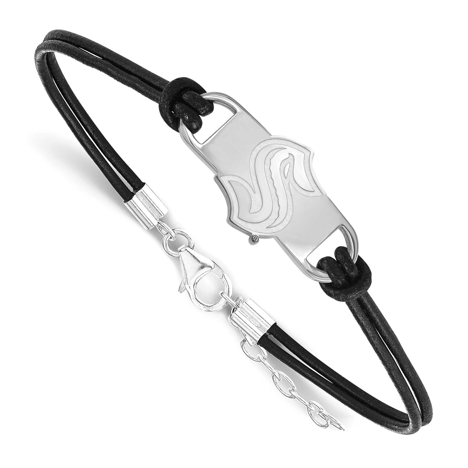 NHL Seattle Kraken Leather Bracelet Sterling Silver Rhodium-plated SS020KRA-7, UPC: