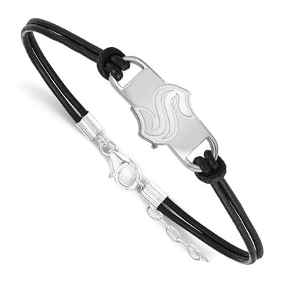 NHL Seattle Kraken Leather Bracelet Sterling Silver Rhodium-plated SS020KRA-7, UPC: