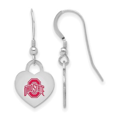 The Ohio State University Enamel Heart Dangle Earrings Sterling Silver Rhodium-plated SS129OSU, UPC…
