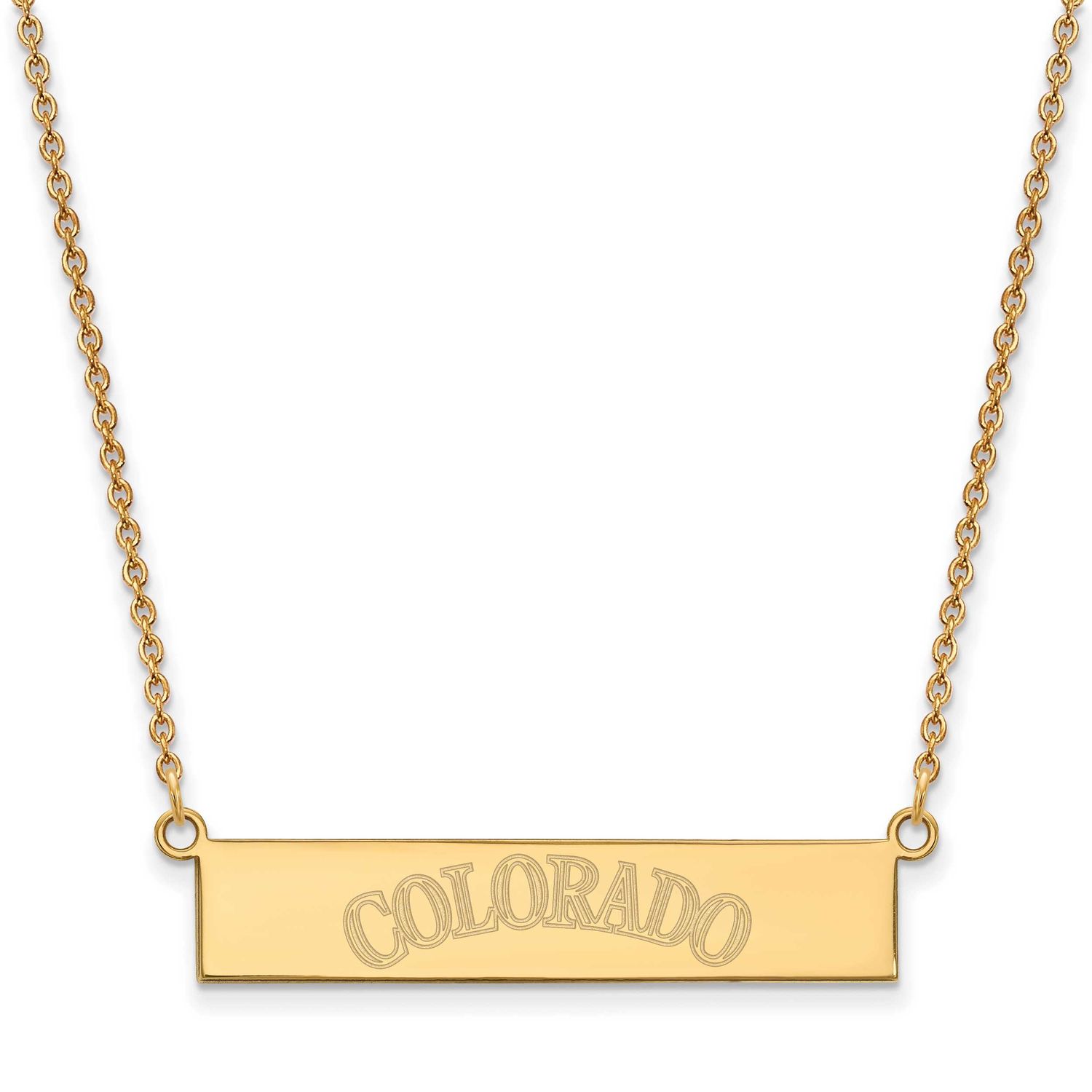 Colorado Rockies Team Script Bar 18 Inch Necklace Gold-plated Sterling Silver GP041ROK-18, UPC: 191…