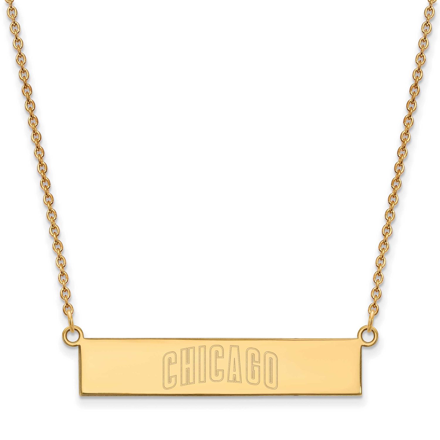 Chicago Cubs Team Script Bar 18 Inch Necklace Gold-plated Sterling Silver GP041CUB-18, UPC: 1911017…