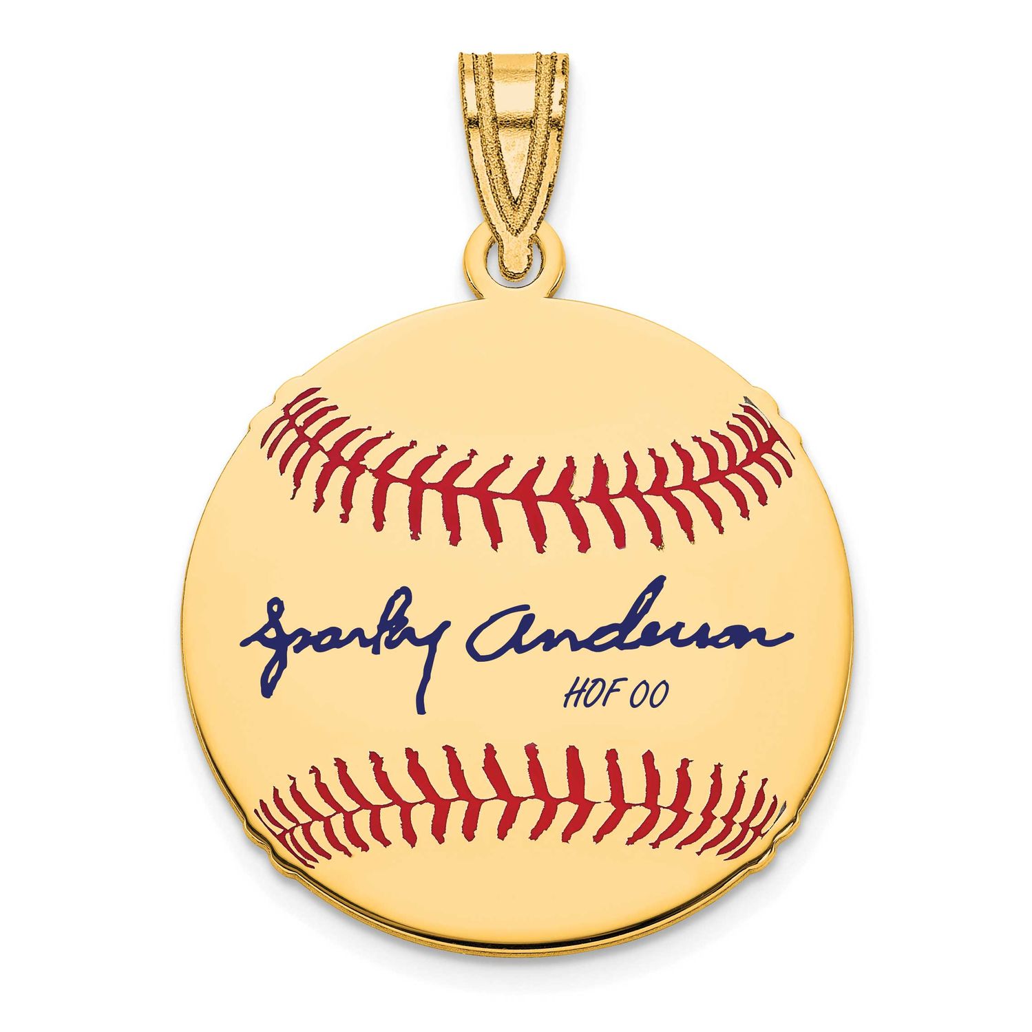 Sparky Anderson Hall of Fame Signature Small Epoxy Baseball Pendant Gold-plated Sterling Silver GPH…