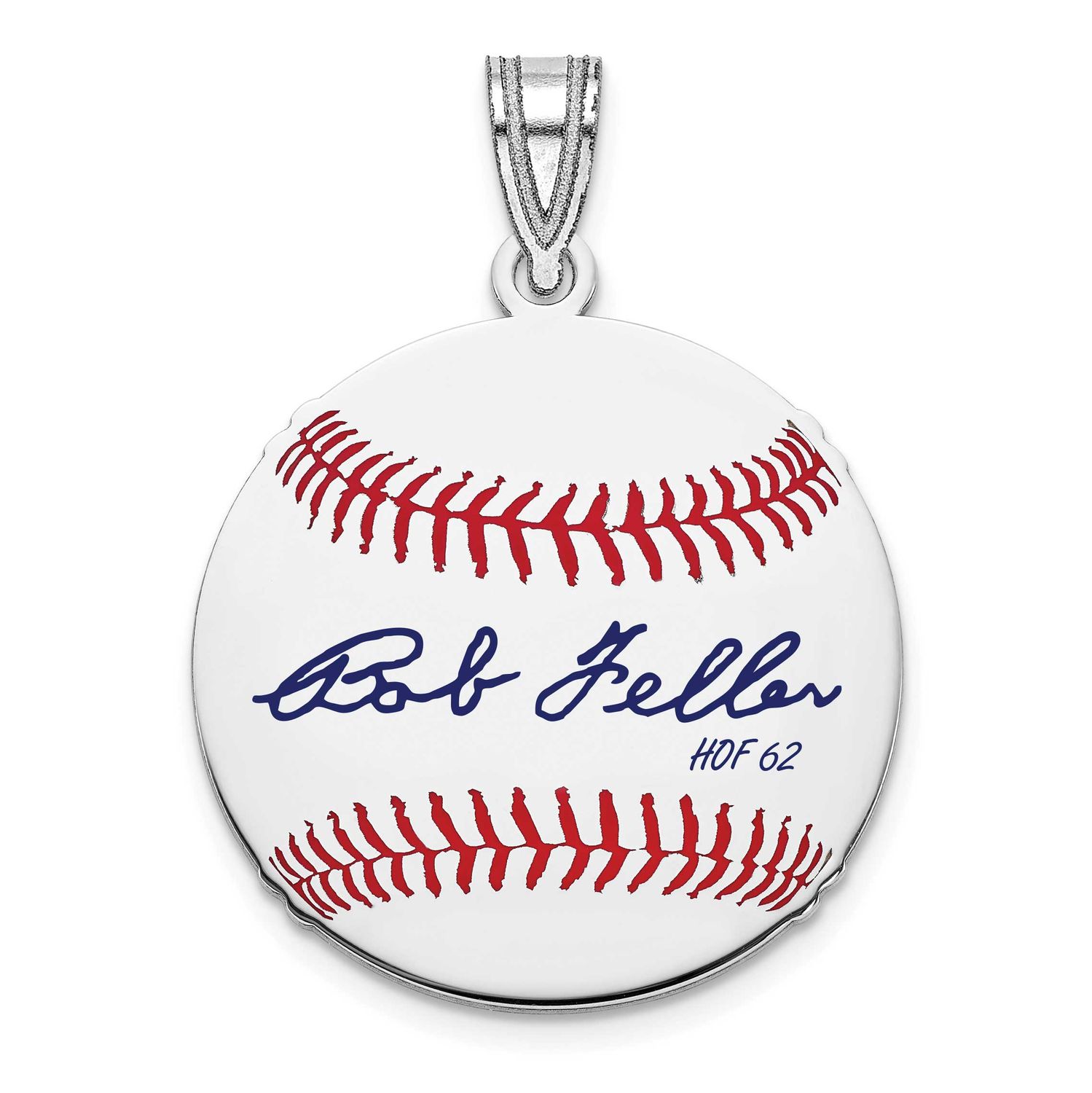 Bob Feller Hall of Fame Signature Small Epoxy Baseball Pendant Sterling Silver SSHF11BF62, UPC: