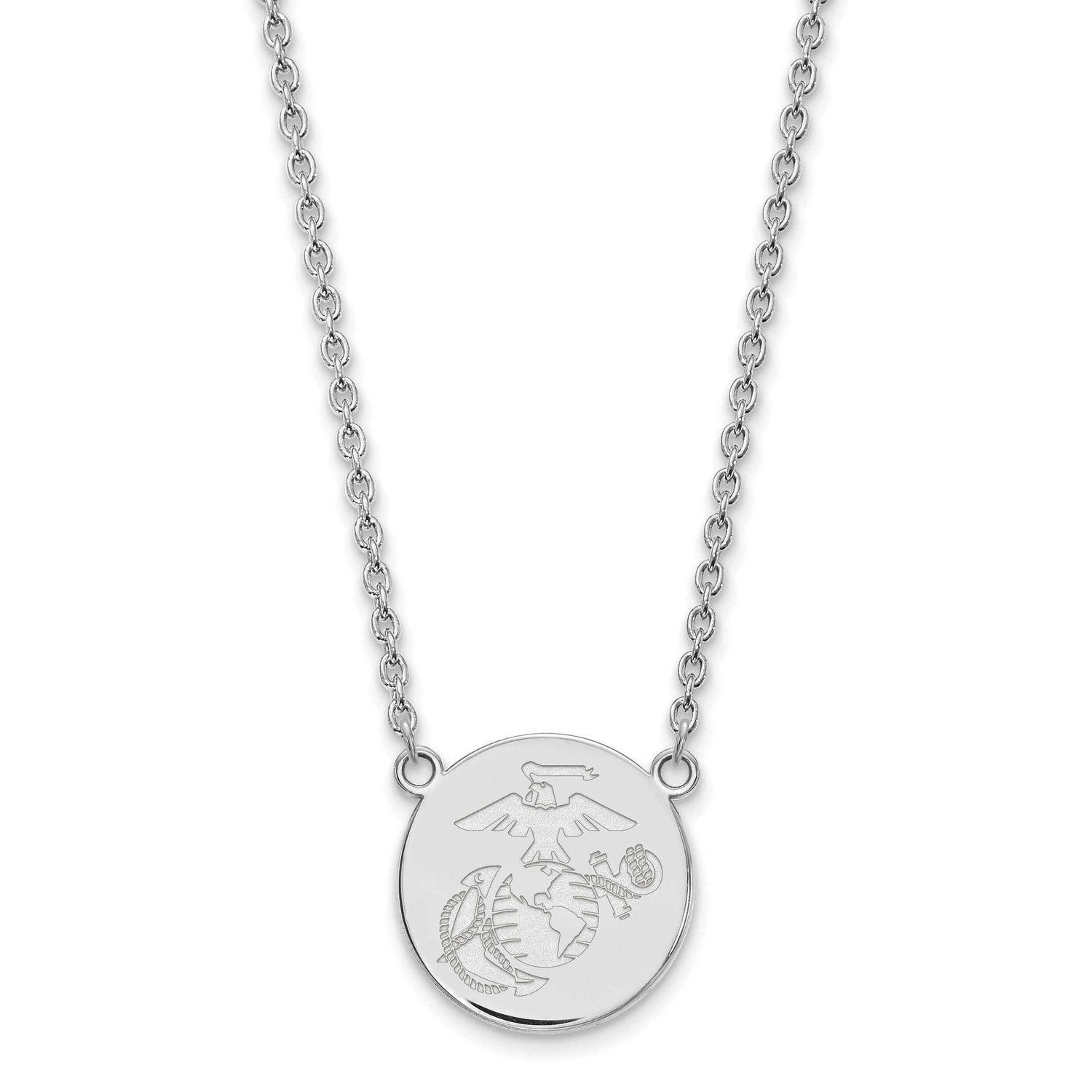 U.S. Marine Corps Split Chain Disc Pendant 10k White Gold 1W013USMC-18, UPC: 191101485145