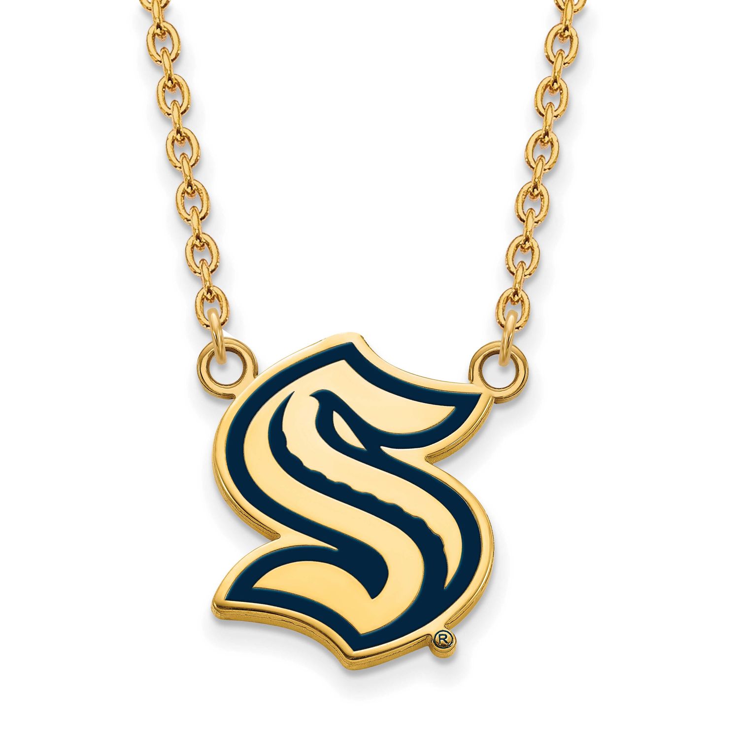 Gold-Pltd NHL Seattle Kraken Lg Enamel Necklace Sterling Silver GP040KRA-18, UPC: 196904347447