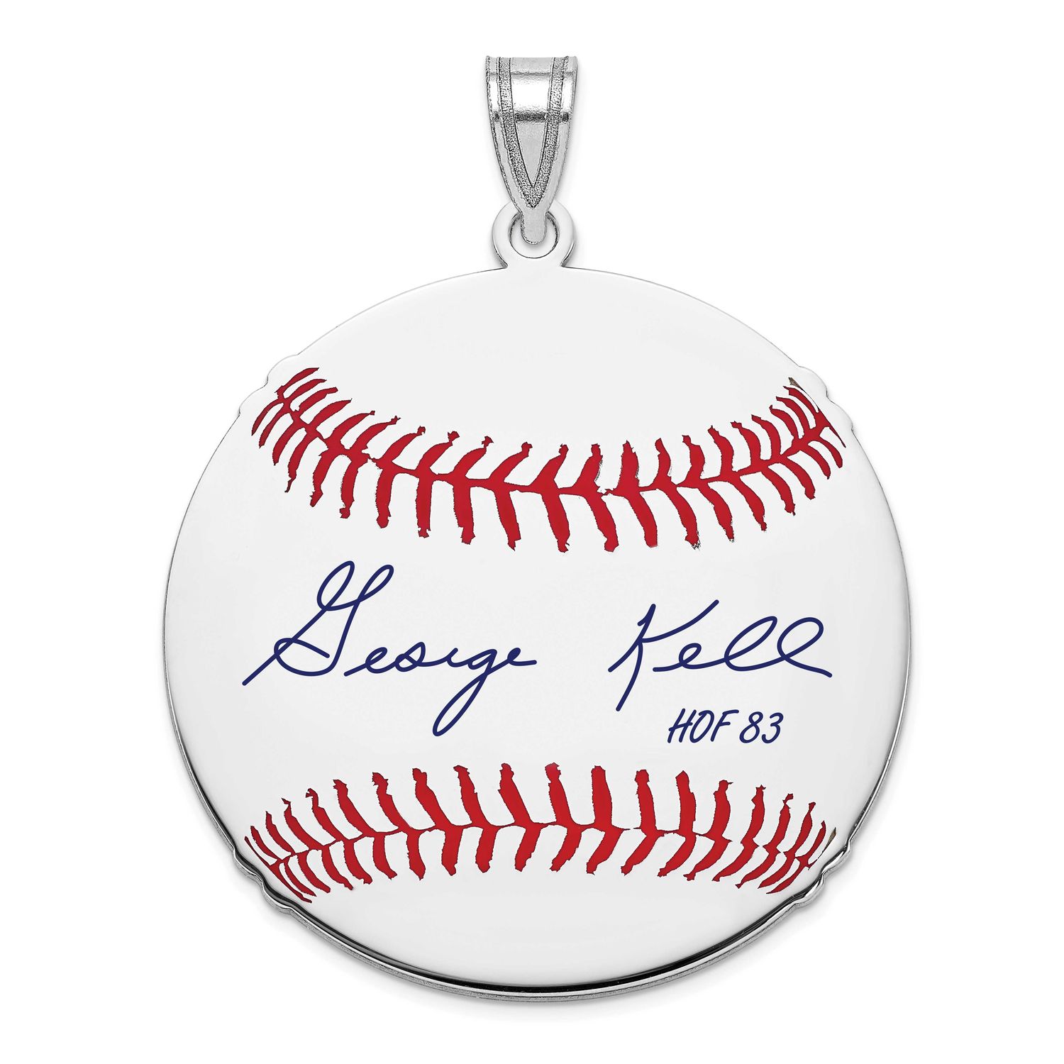 George Kell Hall of Fame Signature Large Epoxy Baseball Pendant Sterling Silver SSHF02GK83, UPC: