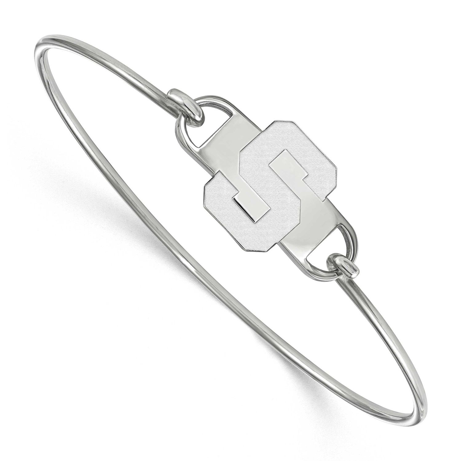 Michigan State University Letter S Small Center 7 Inch Wire Bangle Sterling Silver Rhodium-plated S…