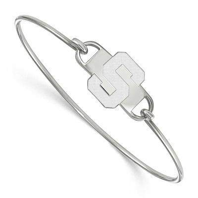 Michigan State University Letter S Small Center 7 Inch Wire Bangle Sterling Silver Rhodium-plated S…