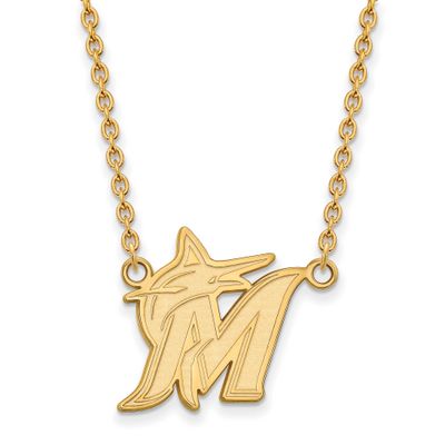MLB Miami Marlins Letter M And Marlin Large Pendant 18 Inch Necklace 10k Gold 1Y009MIN-18, UPC: 886…