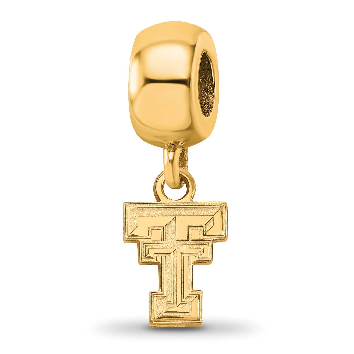 Texas Tech University T-T Extra Small Dangle Bead Charm Gold-plated Sterling Silver GP035TXT, UPC: …