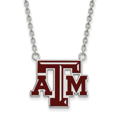 Texas A And M University T-A-M Large Enameled Pendant 18 Inch Necklace Sterling Silver Rhodium-plat…