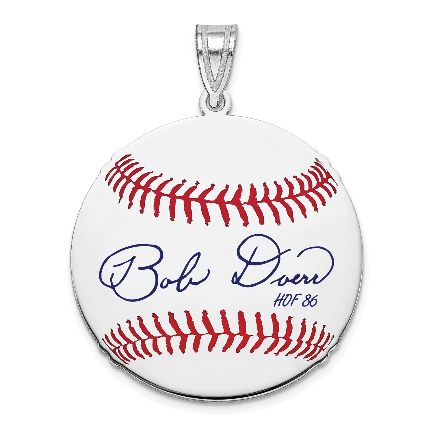 Bobby Doerr Hall of Fame Signature Medium Epoxy Baseball Pendant Sterling Silver SSHF10BD86, UPC: