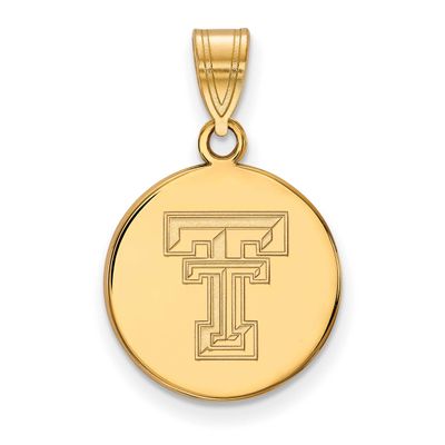 Texas Tech University T-T Medium Disc Pendant Gold-plated Sterling Silver GP039TXT, UPC: 8867749402…