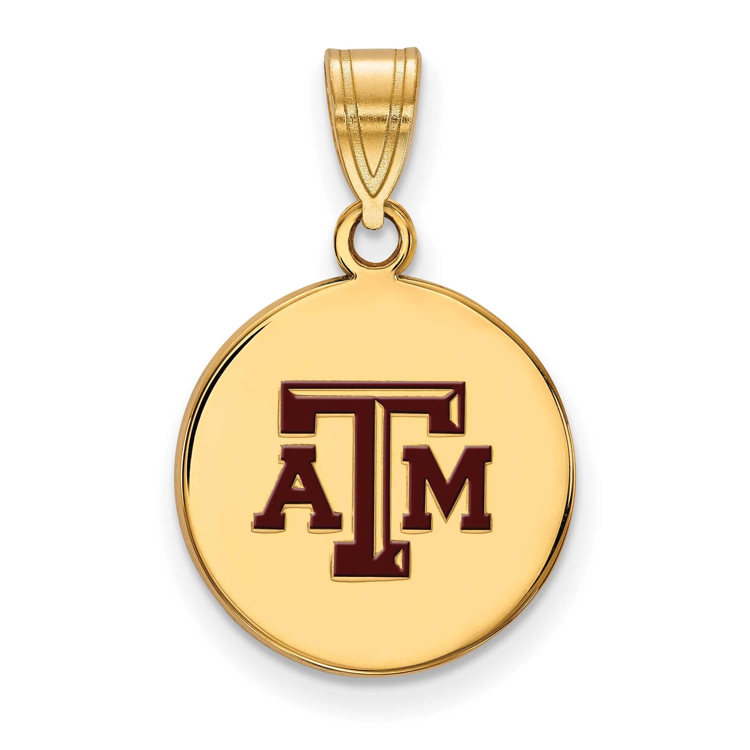 Texas A And M University T-A-M Medium Enameled Disc Pendant Gold-plated Sterling Silver GP034TAM, U…
