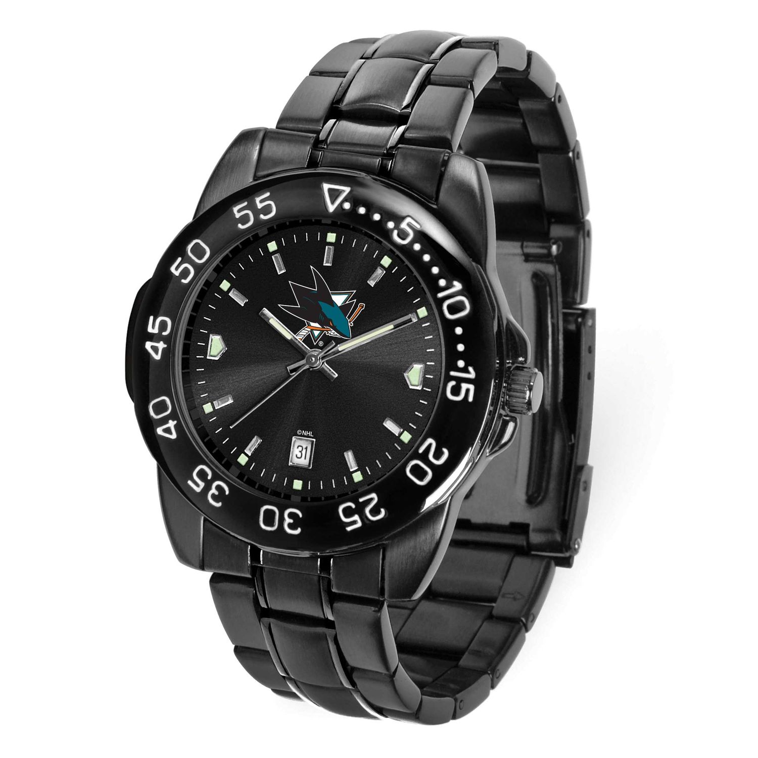 NHL San Jose Sharks Fantom Gunmetal Finish Alloy Watch with Date Gametime XWM3477, UPC: 82652867804