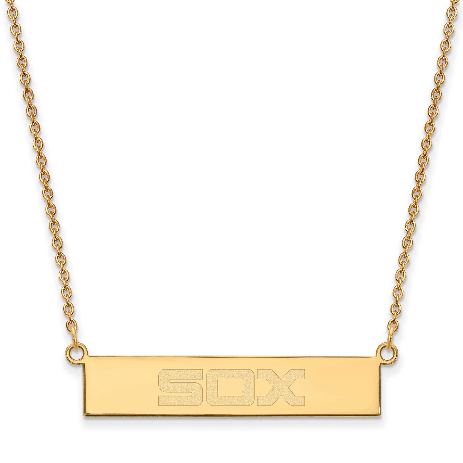 Chicago White Sox Team Script Bar 18 Inch Necklace Gold-plated Sterling Silver GP041WHI-18, UPC: 19…