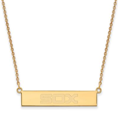 Chicago White Sox Team Script Bar 18 Inch Necklace Gold-plated Sterling Silver GP041WHI-18, UPC: 19…
