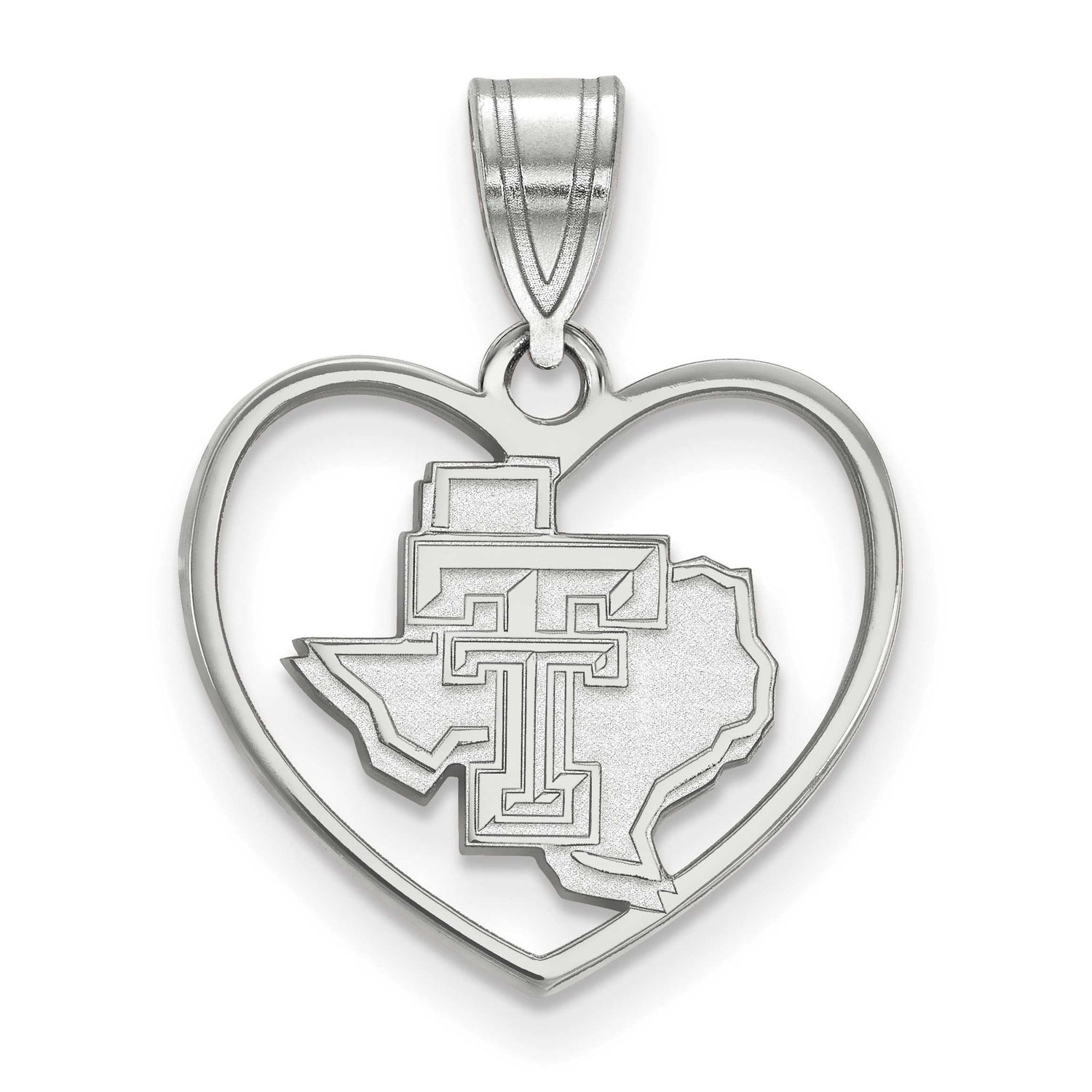 Texas Tech University State Outline Heart Pendant Sterling Silver Rhodium-plated SS056TXT, UPC: 886…