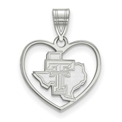 Texas Tech University State Outline Heart Pendant Sterling Silver Rhodium-plated SS056TXT, UPC: 886…