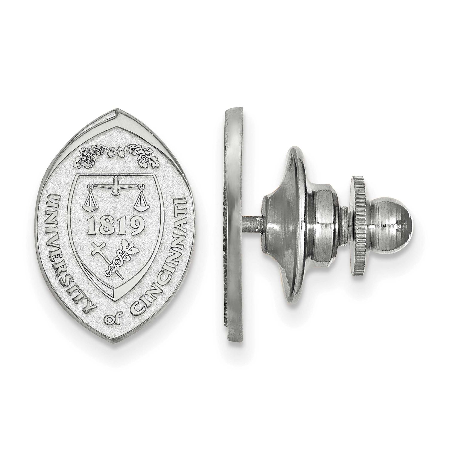 University of Cincinnati Crest Lapel Pin Sterling Silver Rhodium-plated SS042UC, UPC: 886774704999