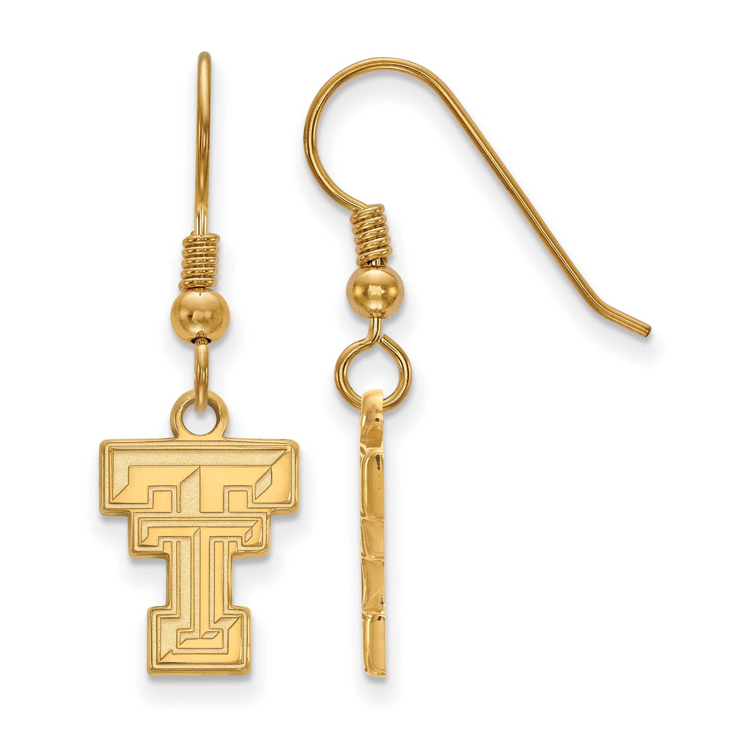 Texas Tech University T-T Small Dangle Wire Earrings Gold-plated Sterling Silver GP007TXT, UPC: 886…