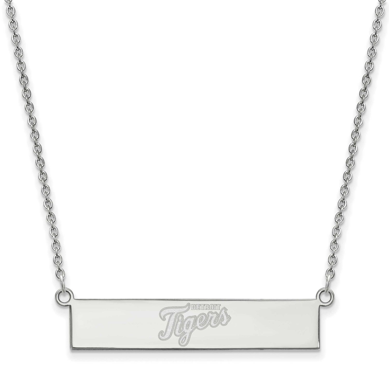Detroit Tigers Team Script Bar 18 Inch Necklace Sterling Silver Rhodium-plated SS041TIG-18, UPC: 19…