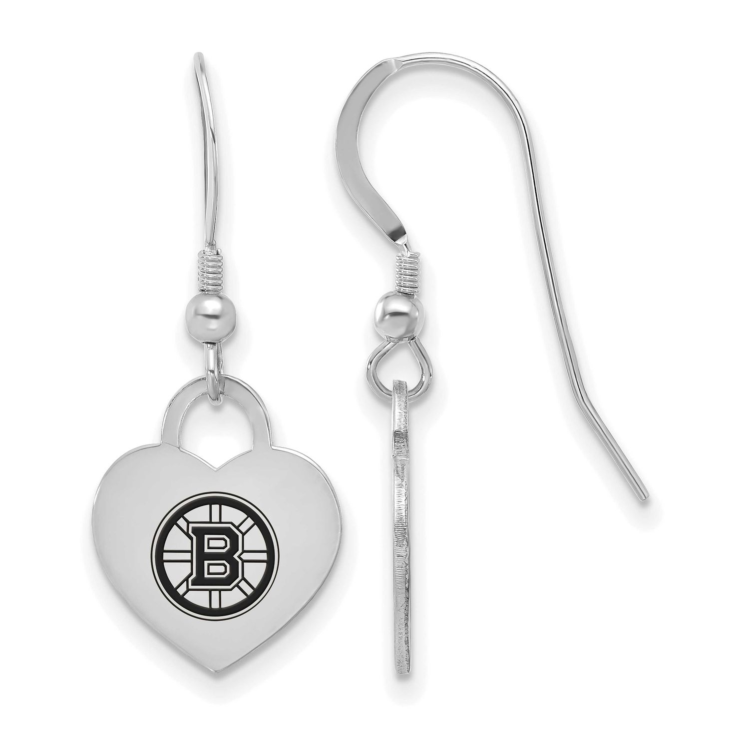 NHL Boston Bruins Enamel Heart Dangle Earrings Sterling Silver Rhodium-plated SS129BRI, UPC: 196904…