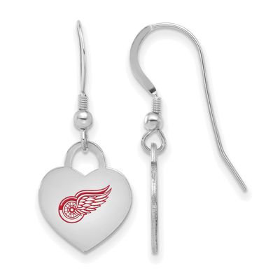 NHL Detroit Red Wings Enamel Heart Dangle Earrings Sterling Silver Rhodium-plated SS129RWI, UPC: 19…