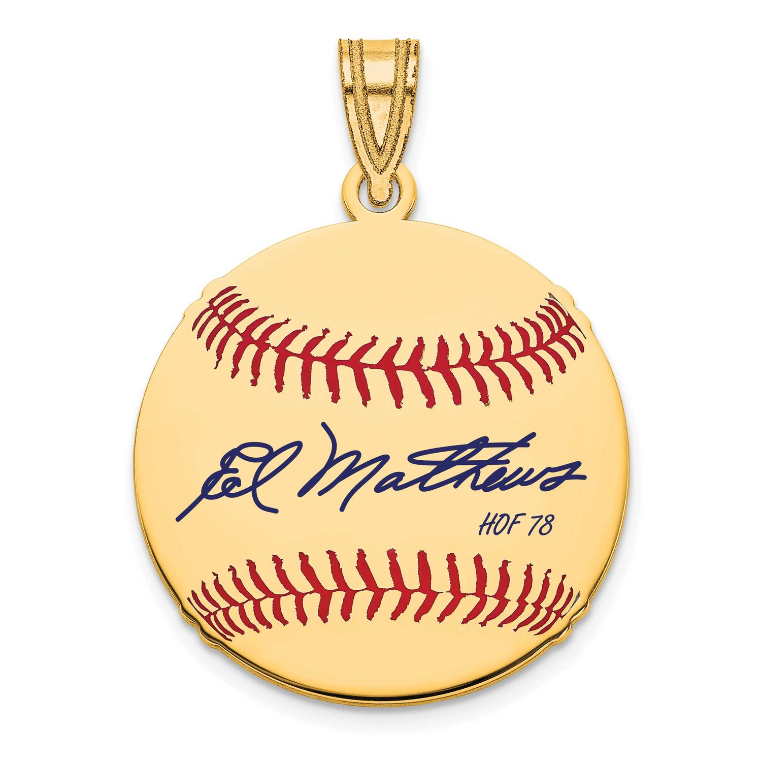 Eddie Mathews Hall of Fame Signature Small Epoxy Baseball Pendant Gold-plated Sterling Silver GPHF1…