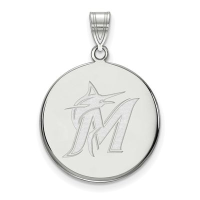 MLB Miami Marlins Letter M And Marlin Large Disc Pendant 10k White Gold 1W016MIN, UPC: 886774780979